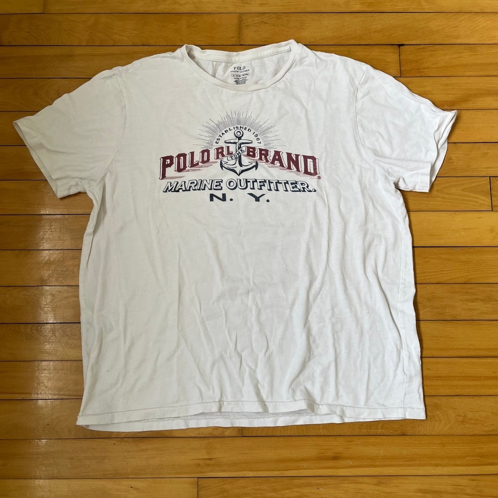 Polo Ralph Lauren Mens White Marine Outfitter Anchor Graphic T-Shirt XL Slim Fit